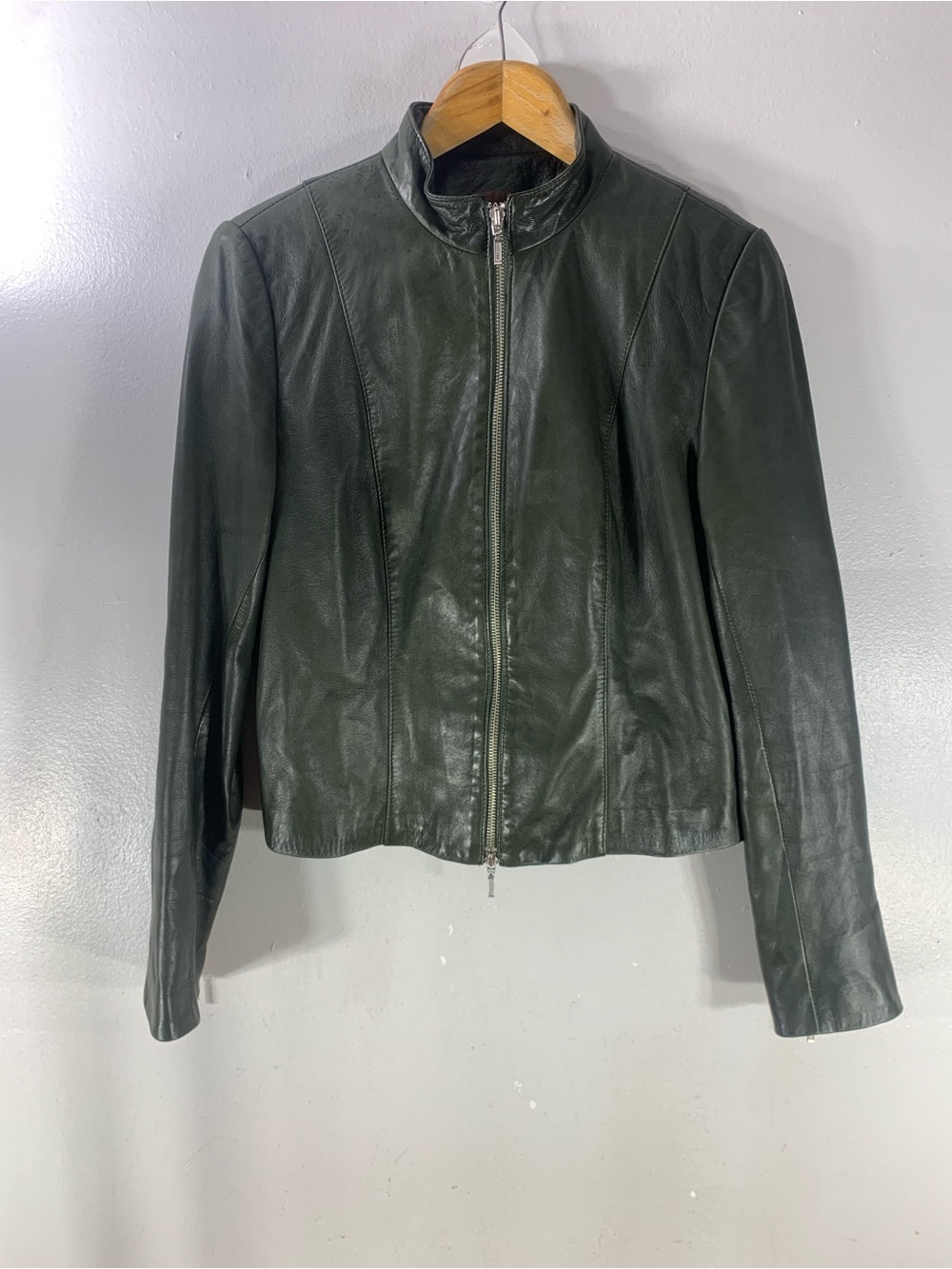 Vintage Danier fashion leather jacket made in canada dark Olive green